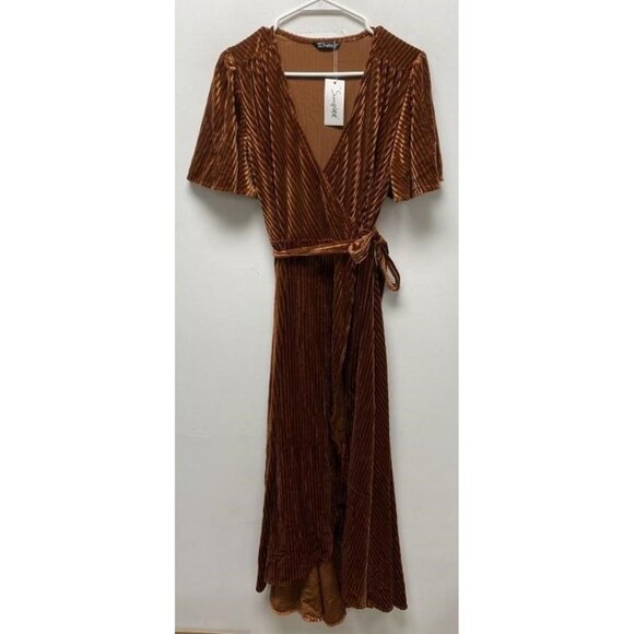 NEW Simplee Womens Wrap Dress sz large brown/bronze - Picture 2 of 2